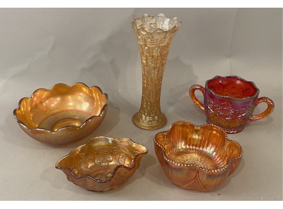 5  Pieces Carnival Glass