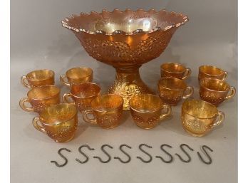 Carnival Glass Punch Bowl Set With 12 Cups