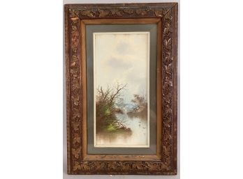 Watercolor Of River With Shrubs