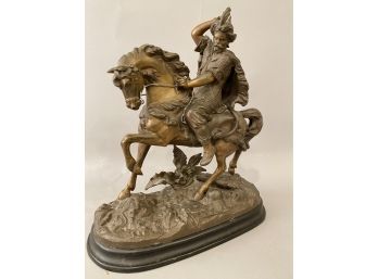 Bronze Statue Arabian Man Riding Horse Back