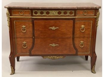 Louis XVI Style Marble Top Commode Ormolu Mounted Brass