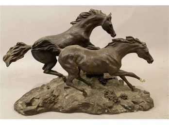 Langford Monroe Bronze Of Two Horses Running.Morning On The Montana Plains