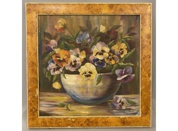 Oil On Canvas Signed Agnes Meyers Flowers In A Bowl
