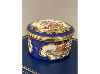 Halcyon Days Enamels Round Battersea Box With Birds