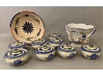10 Piece Of Pottery Including Hand-painted For Tiffany Planter With Handles