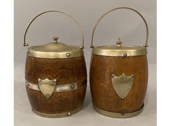 Two Oak Wooden Barrel Ice Buckets