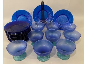 Blue Glass Plates In Desert Bowls