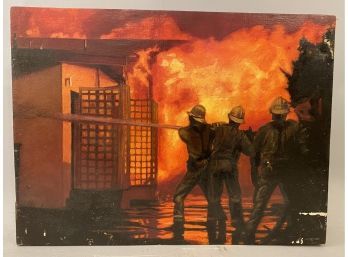 Oil On Canvas Firefighters Putting Out Fire