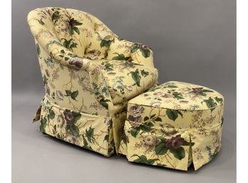 Overstuffed Upholstered Chair With Matching Ottoman