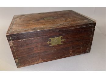 Antique Rosewood Box With Brass Inlay