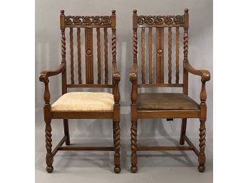 Pair Of Carved Oak Armchairs