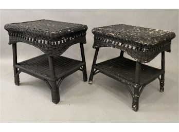 Pair Small Wicker End Tables