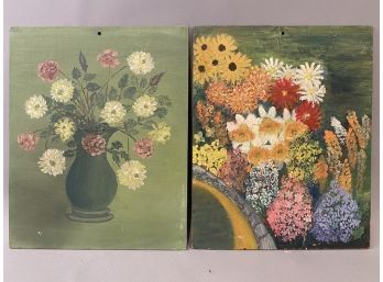 E Frasher, 1970 2 Floral Oil Paintings On Board