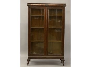 Oak China Cabinet With Carved Cornice