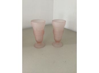 Pair OfPair Of Pressed Glass Pink Ice Cream Cups
