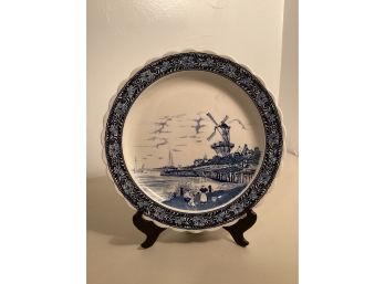 Vintage Delft ChargerVintage Delt Charger Featuring Harborside Picnic Scene Waterfall And Boats