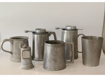 Pewter Tankards Mugs And Measuring Cups