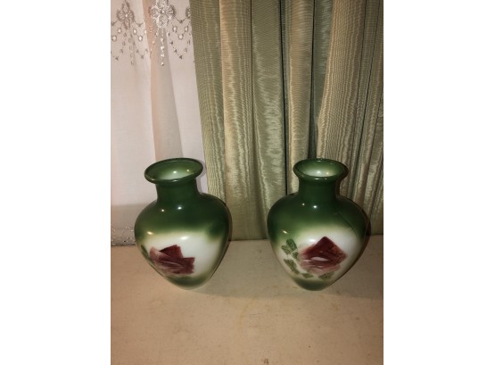 Hand Painted Milk Glass Vase 8'