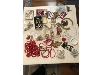 50  Costume Jewelry Lot (red & White Plastic)