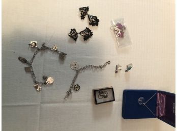 Lot Of 11 Sterling Silver Pcs Of Jewelry (towle, Charm Bracelet)