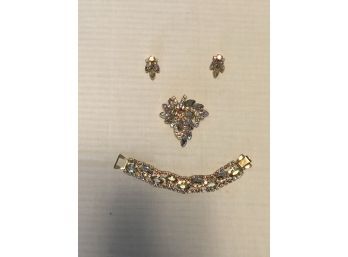 Austrian Crystal Rhinestones (pin, Bracelet, Earrings)