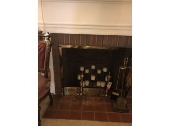 Fireplace Tools, Wallace Andirons, Fire Screen & Candleholder