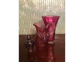 3 Pc Red Glass Crystal