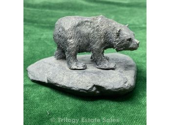 Hudson Pewter Grizzly Bear On Rock