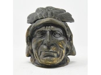 Brass Inkwell Native American Indian Cheif Head
