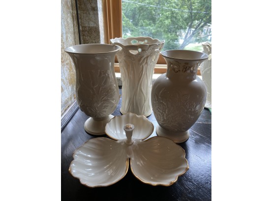 3 Lenox Vases & Condiment Platter D 11