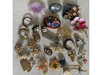 Vintage To Present Costume Lot Includes Scatter Pins, Coral & Jade, Fleur De Lis, 1928, Stick Pins J16