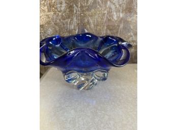 Vintage Cobalt Blue Murano Art Glass Center Piece Bowl