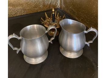 Towle Pewter Creamer & Sugar With Toothpick Holder D 16