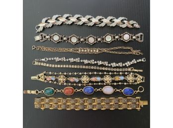 Vintage Bracelet Lot With Damascene, Scarab And Mother Of Pearl J10
