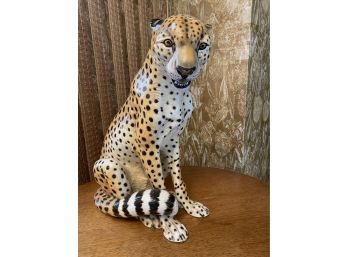Large Italian Ceramic Cheetah Statue LV 2
