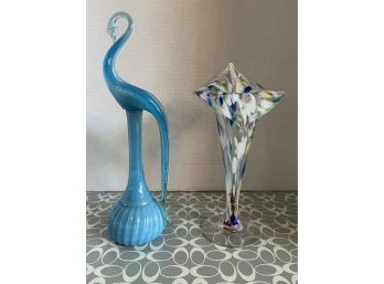 Vintage Italian Murano Speck Flower Vase & Handblown Swan L104