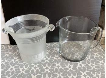 Frosted Glass Ice Bucket And Wide Mouth Glass Pitcher D109