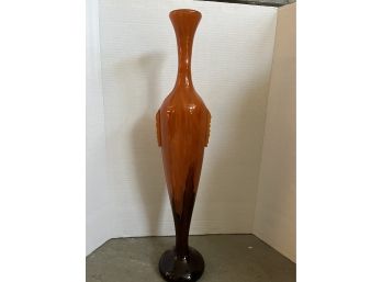 Mid Century Charles Schneider Signed Tall Art Glass Vase: Orange/ Amber/ Burgundy Lv 6