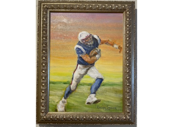 Oil On Canvas Football Player Laura Elkins Stover 14' X 17' Signed Original