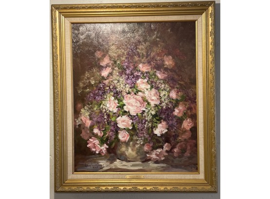 Oil On Canvas Laura Elkins Stover Summer Flowers 25' X 29' Signed Original