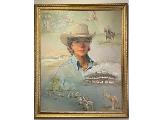 Oil On Canvas Self Portrait Australia 1963 Laura Elkins Stover 27' X 33' Signed Original