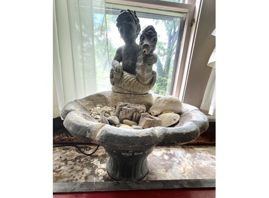 Lovely Water Fountain Child With Sea Horse & Shell 32' Cement