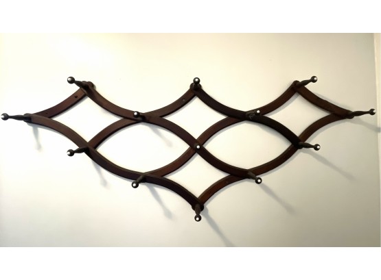 Victorian Wood Wall Coat Rack 13 Hooks & Old Repair 50' Long