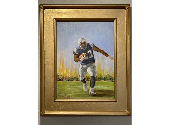 Oil On Canvas Laura Elkins Stover Football Player 18' X 22' Signed Original