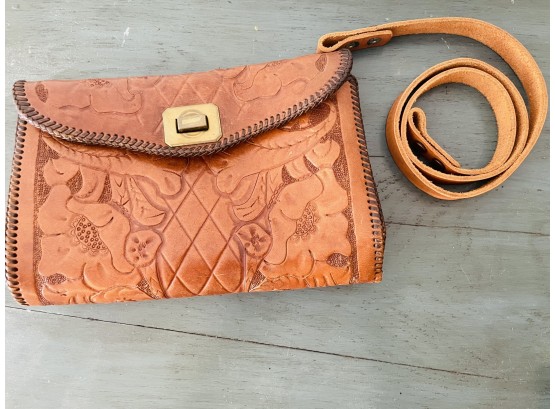 Tooled Leather Purse Clutch With Strap 9' X 7'
