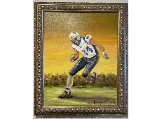 Oil On Canvas Laura Elkins Stover Football Player 14' X 17' Signed Original