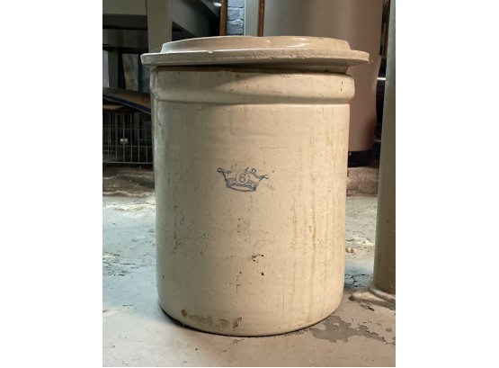 6 Gallon Crock With Lid Blue Crown Mark And Lid