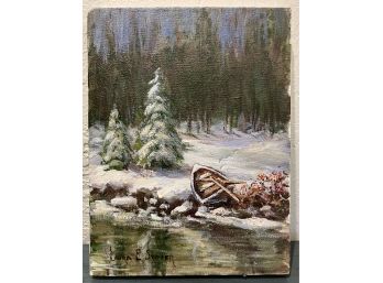 Oil On Canvas Laura Elkins Stover Unframed Winter Scene 9' X 12'