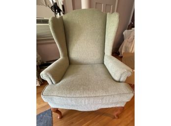 Vintage Green Cloth Wingback Chair 32' X 19'