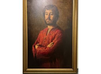 Oil On Canvas Helen Van Wyk Signed Original Portrait Of A Man 29' X 41' Gold Frame